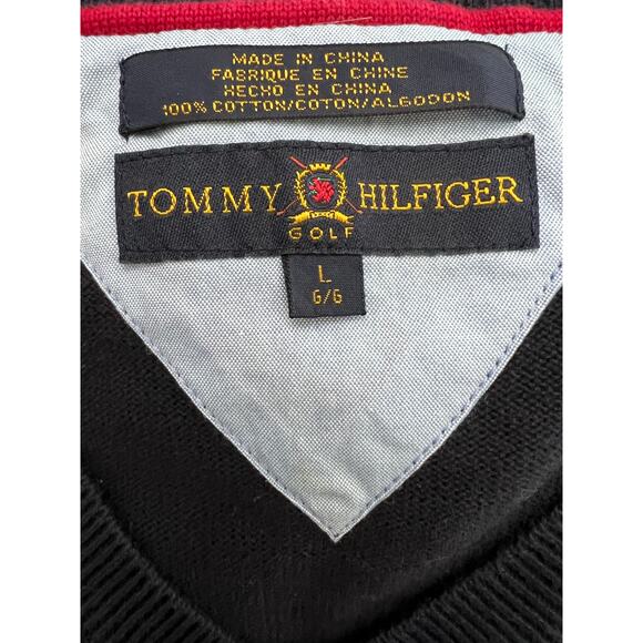 VTG Tommy Hilfiger Sweater Vest Sz L Navy Blue Cable Knit Cotton Preppy 90s - Picture 4 of 4